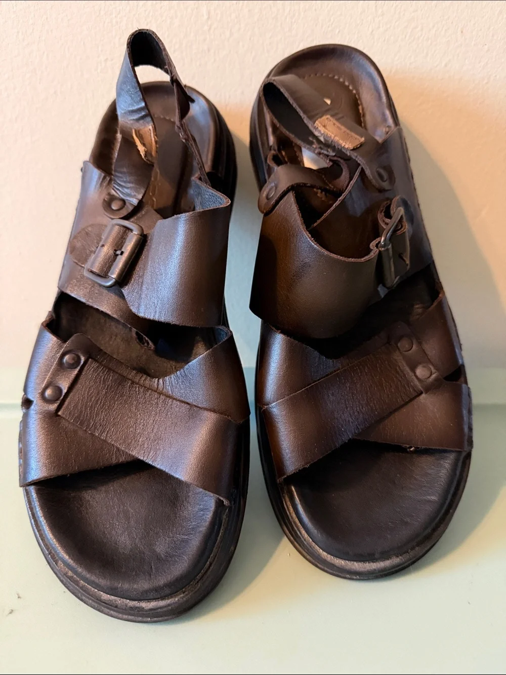 Men's Dark Brown Leather Open-Toe Comfort Sandals